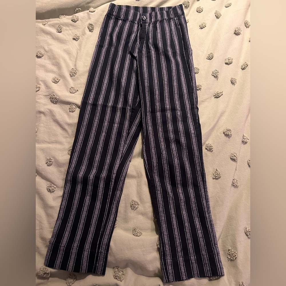 Brandy Melville Striped Tilden Pants One Size High-Waisted Black White Tapered